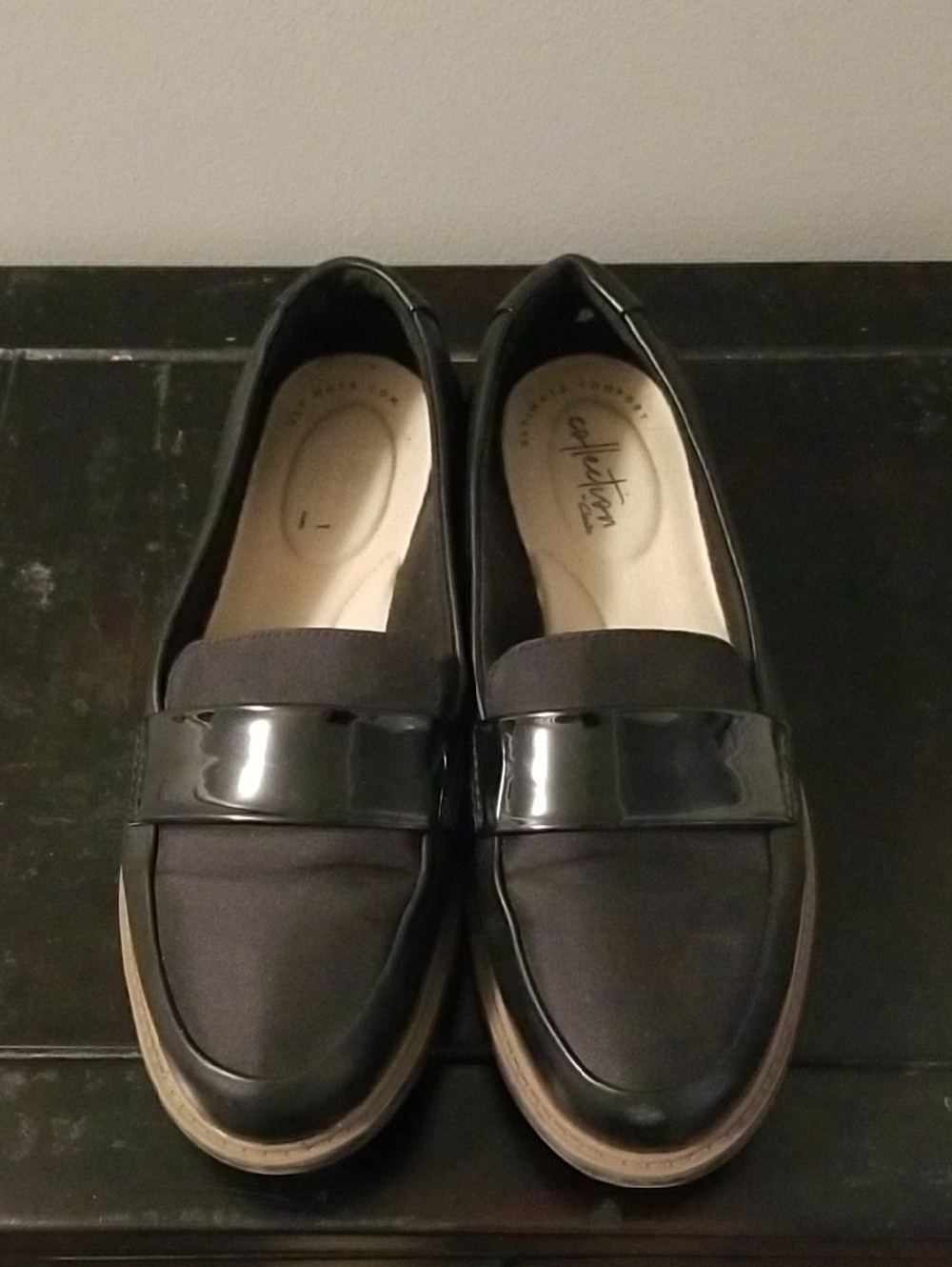 Comfy Black Patent-Trim Slip-On Loafers with Cushioned Insole
